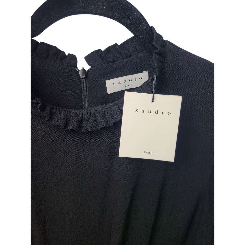 SANDRO Dress Women's Long Sleeve Ruffle Collar Mini Black (EU) 38/ US M NWT - Picture 3 of 10